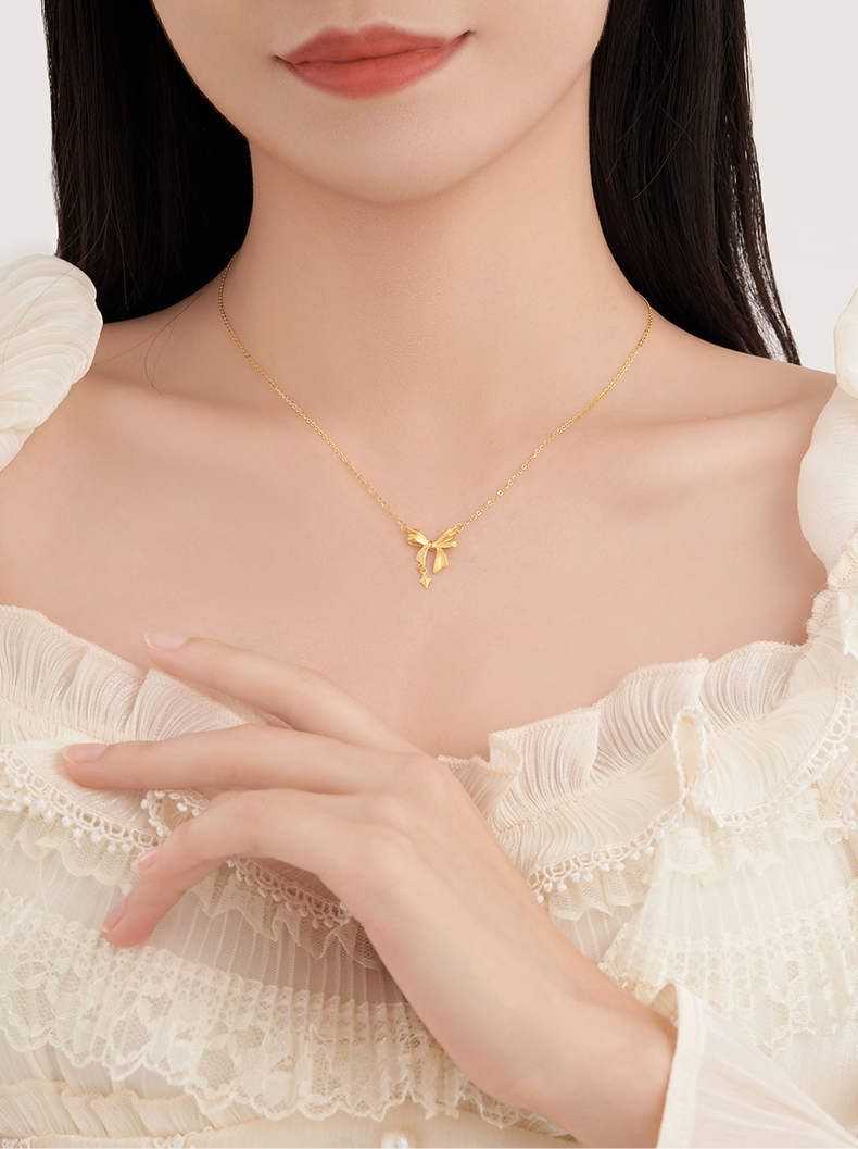 金 ネックレス 優美リボン チャーム ネックレス