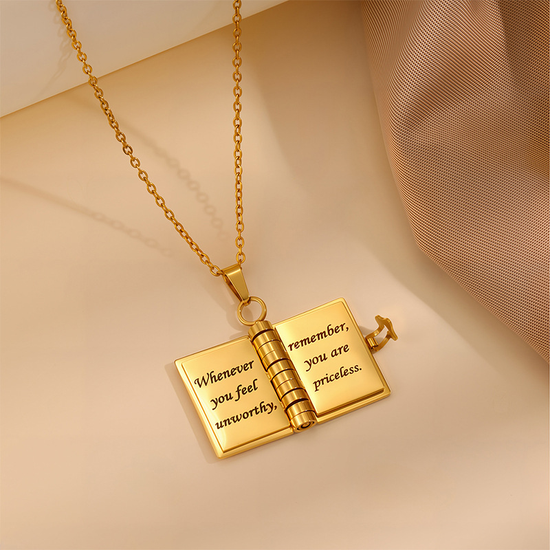 金 ネックレス 開閉式ブック型メッセージペンダント金ネックレス