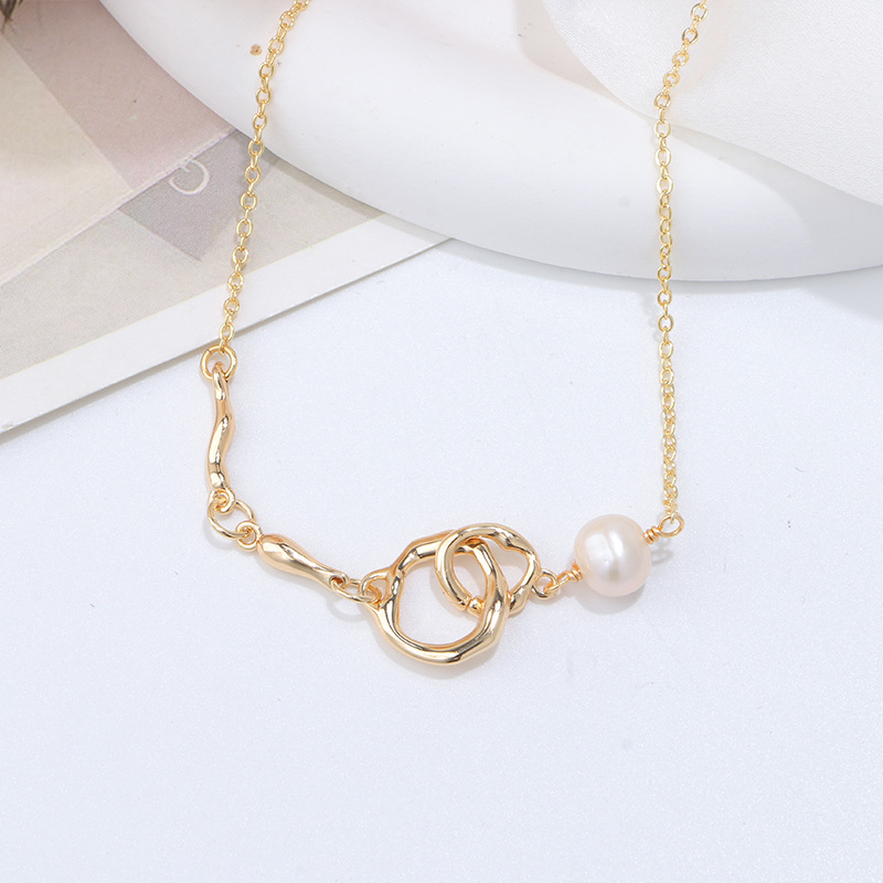 金 ネックレス ハート型モチーフと淡水パール付き金レディースネックレス