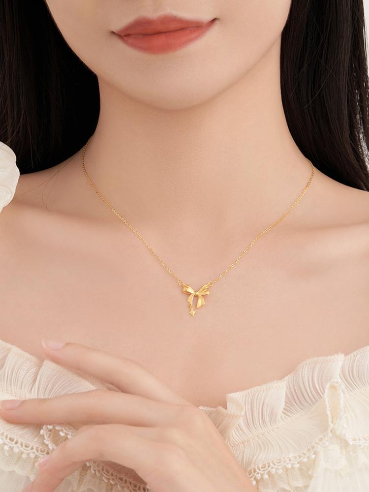 金 ネックレス 優美リボン チャーム ネックレス