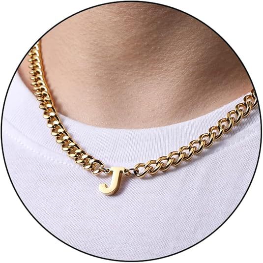 ゴールドネックレス シンプルイニシャルチェーンネックレス
