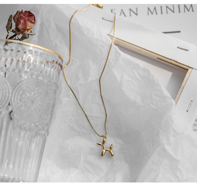 金 ネックレス バルーンドッグモチーフ華奢チェーン