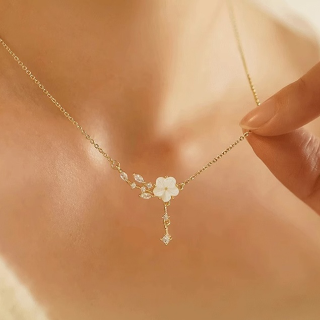 ゴールドアクセサリー 山茶花モチーフ ネックレス&ブレスレットセット