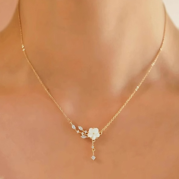 ゴールドアクセサリー 山茶花モチーフ ネックレス&ブレスレットセット