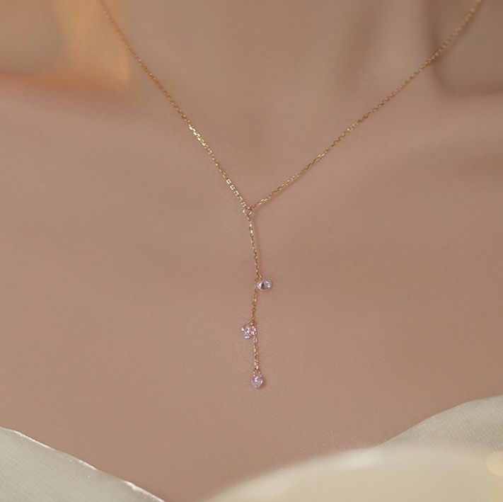 ゴールドアクセサリー レディース 縦型ネックレス S925 ジルコニア