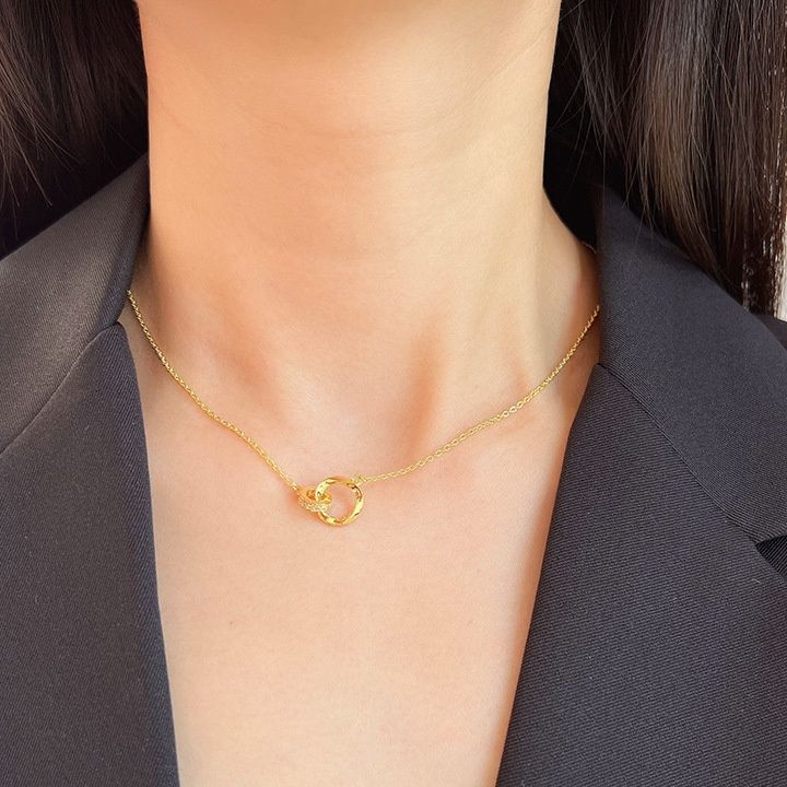 ゴールドアクセサリー 二重円モチーフ華奢チェーンネックレス