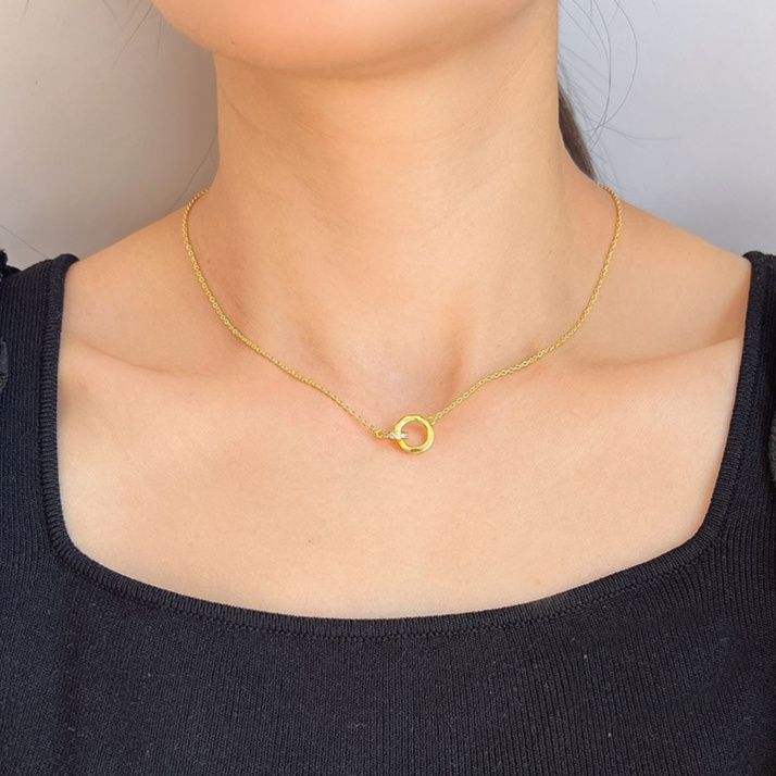 ゴールドアクセサリー 二重円モチーフ華奢チェーンネックレス