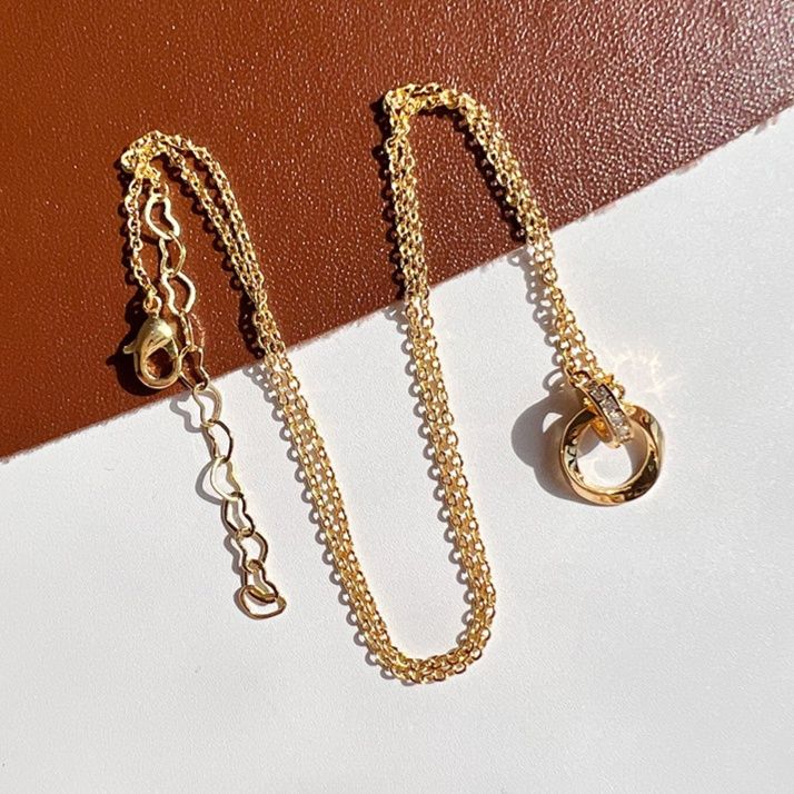 ゴールドアクセサリー 二重円モチーフ華奢チェーンネックレス