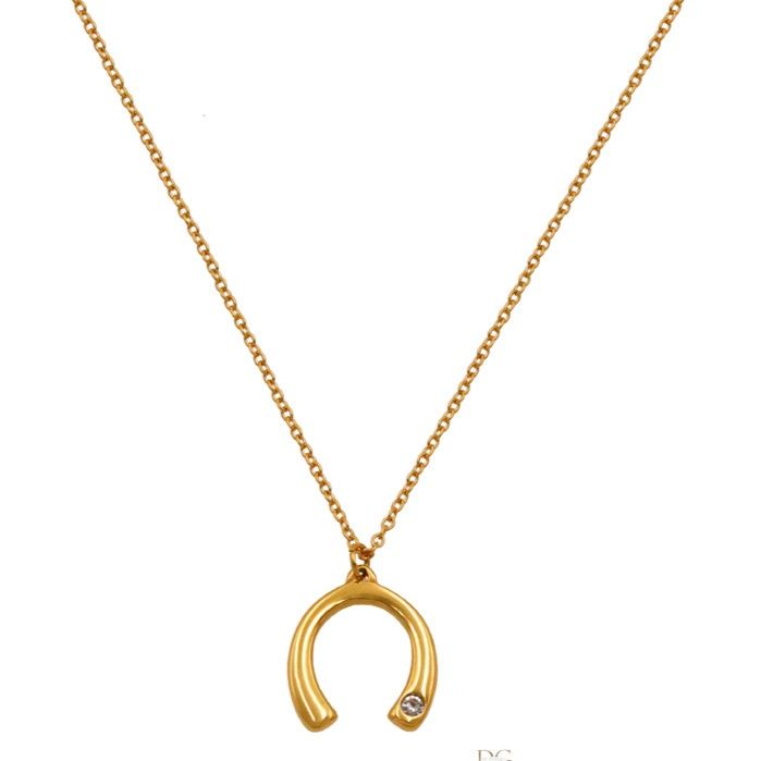 ゴールドアクセサリー 幸運を呼ぶ馬蹄モチーフ一粒石ネックレス