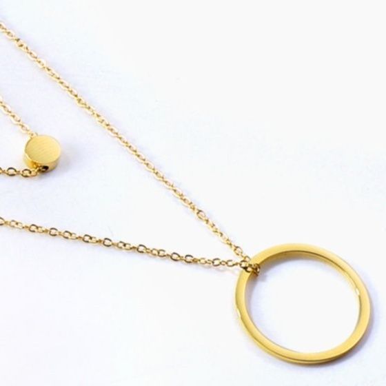 ゴールドアクセサリー 二連円形モチーフ重ね付けネックレス