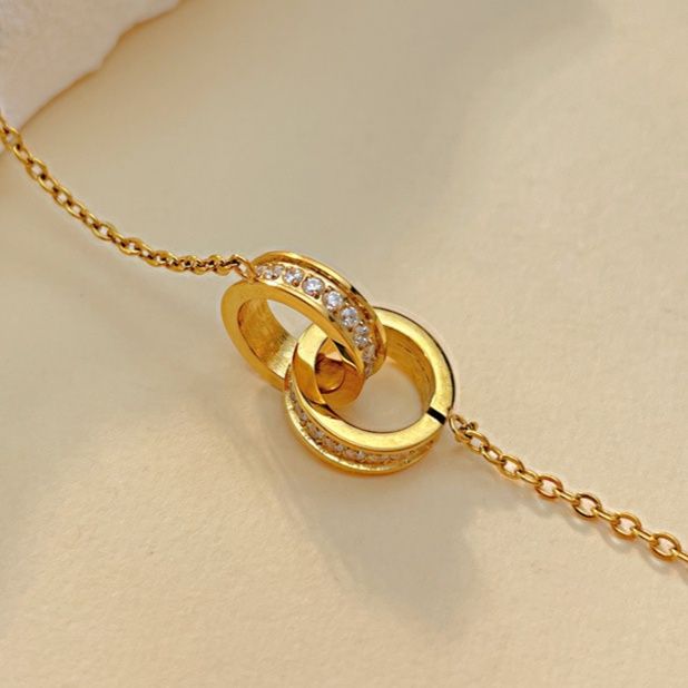 ゴールドアクセサリー 二連リングチェーンネックレス