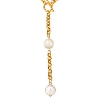 ゴールドアクセサリー 二連パール付き調節可能チェーンネックレス