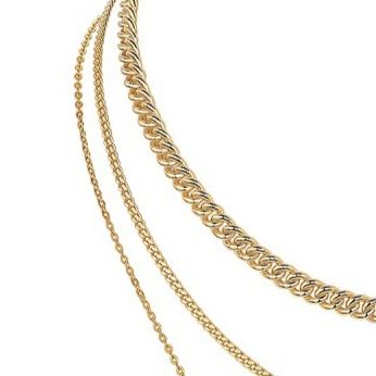 ゴールドアクセサリー 三連チェーン宝石煌く重ね着けネックレス