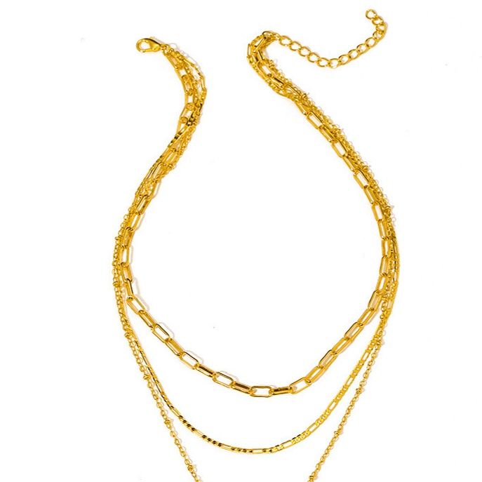 ゴールドアクセサリー 三連チェーン古銭モチーフ重ね付けネックレス