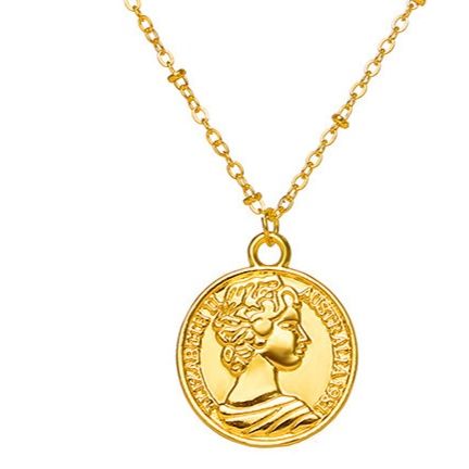 ゴールドアクセサリー 三連チェーン古銭モチーフ重ね付けネックレス