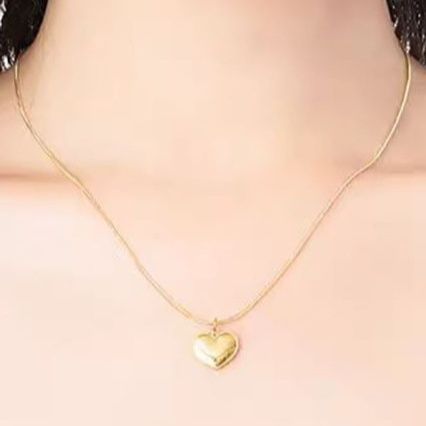 ゴールドアクセサリー ぷっくり立体ハートモチーフ華奢チェーンネックレス