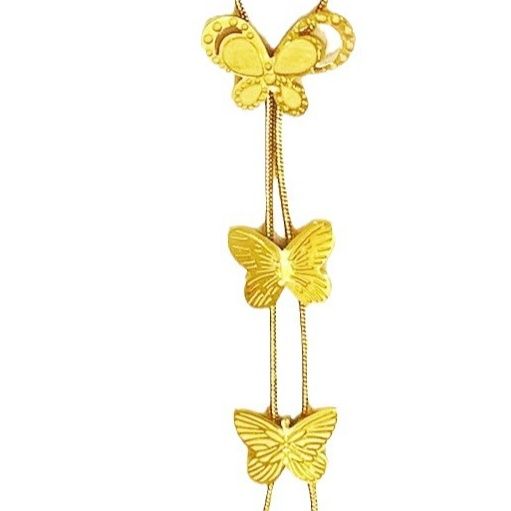 ゴールドアクセサリー 三連蝶モチーフ縦型華やかネックレス