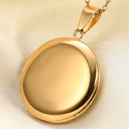 ゴールドアクセサリー 丸型ロケットペンダント付き華奢チェーンネックレス