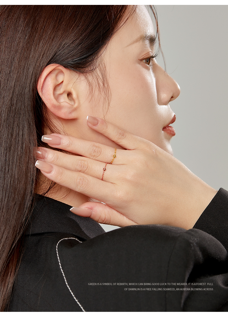 ゴールドアクセサリー 繊細チェーン珠玉指輪
