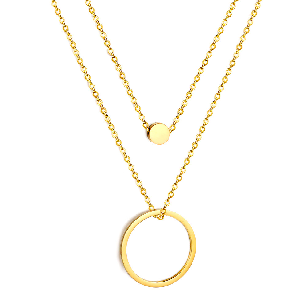 ゴールドアクセサリー 二連円形モチーフ重ね付けネックレス