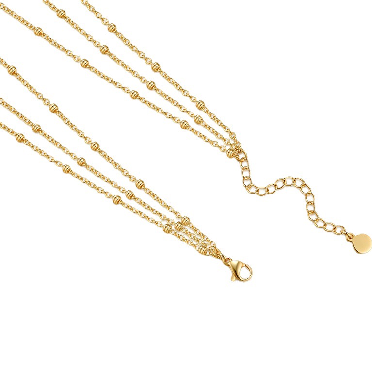 ゴールドアクセサリー 繊細チェーン三連重ね付けネックレス