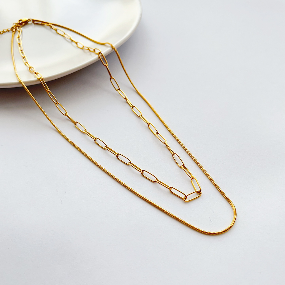 ゴールドアクセサリー 二重層チェーンネックレス