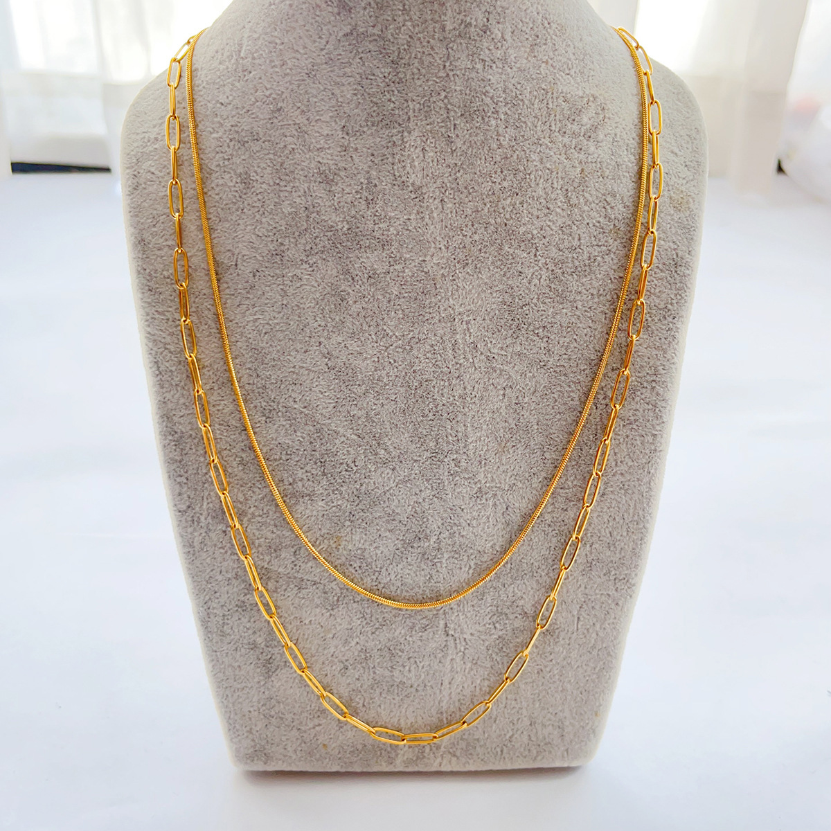 ゴールドアクセサリー 二重層チェーンネックレス