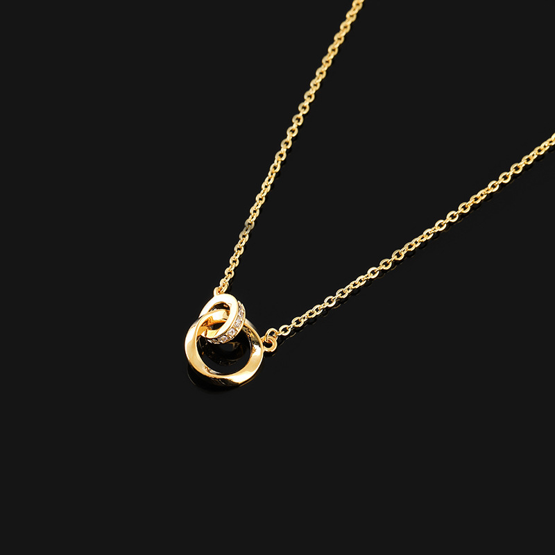 ゴールドアクセサリー 二重円モチーフ華奢チェーンネックレス