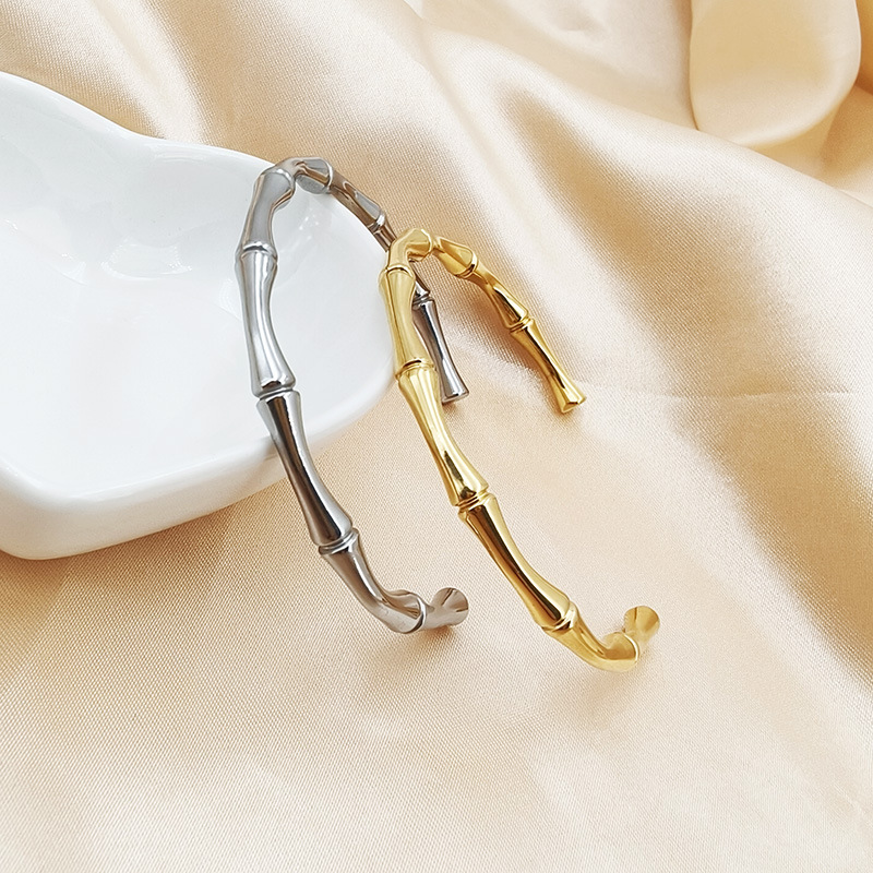 ゴールドアクセサリー バングル ブレスレット メタル スリム シンプル 竹