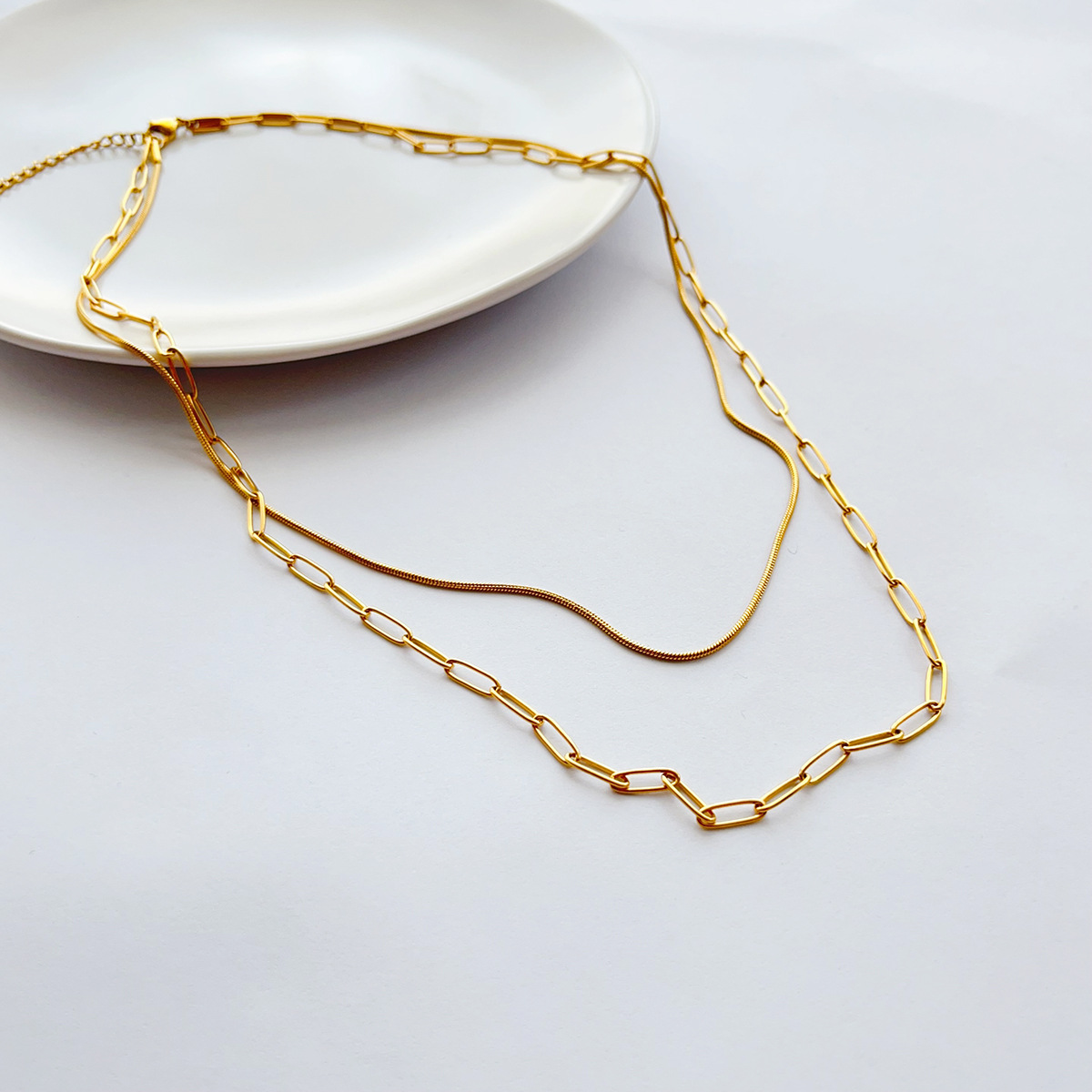 ゴールドアクセサリー 二重層チェーンネックレス