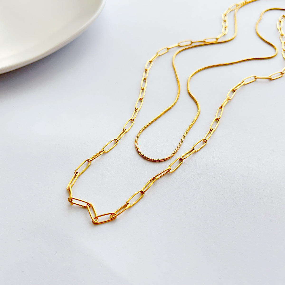 ゴールドアクセサリー 二重層チェーンネックレス