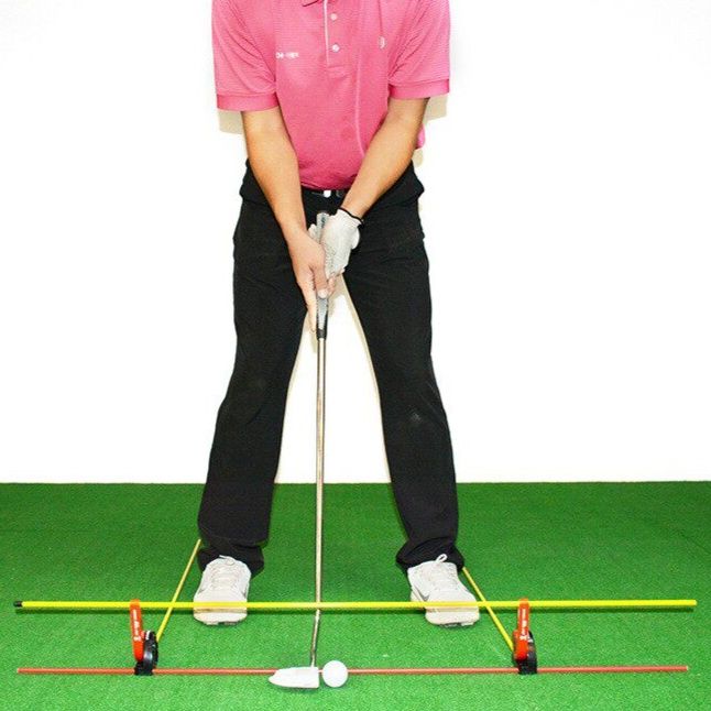 ゴルフ練習器具 スイング軌道矯正ガイド棒付き練習マット