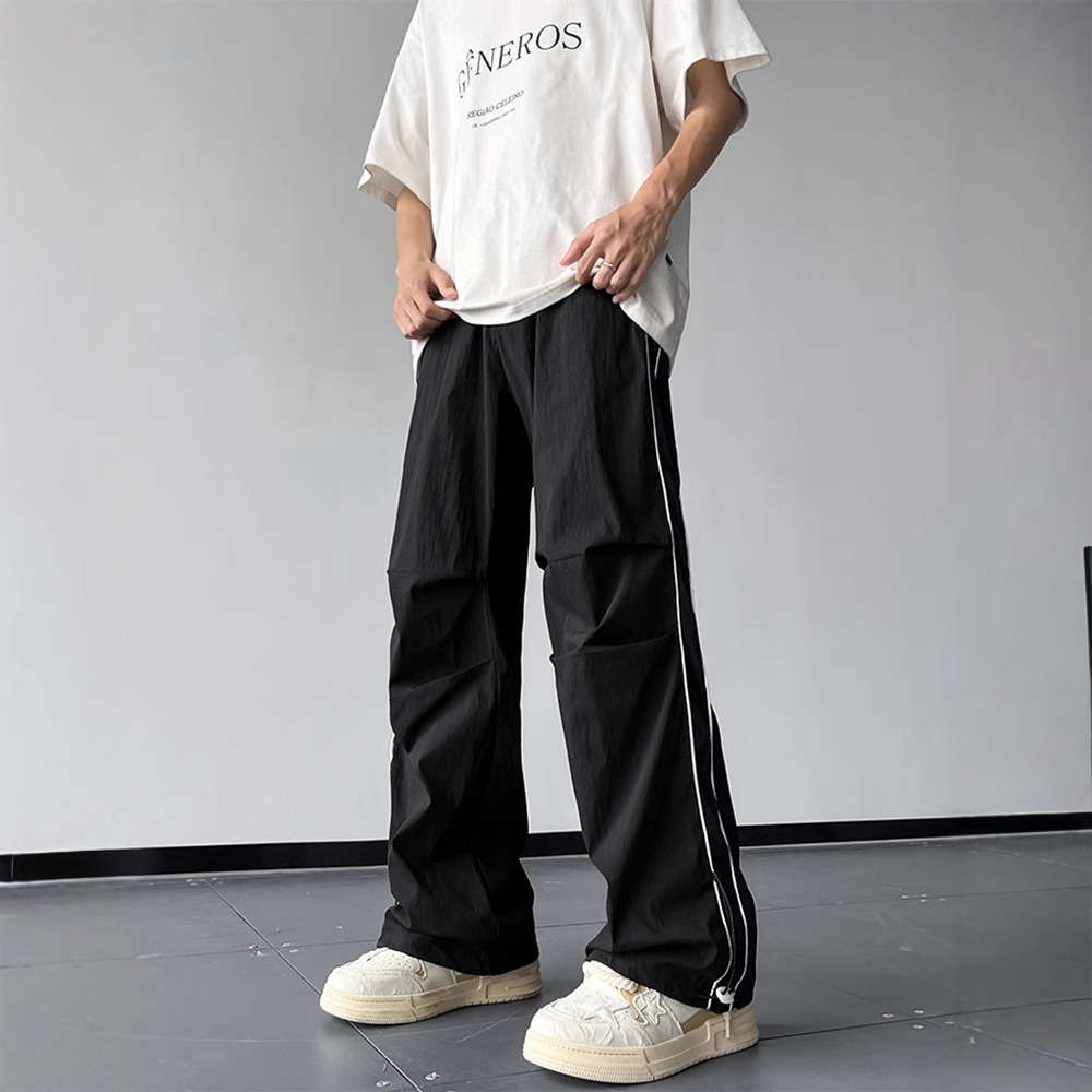 ゴルフパンツ ナイロン素材サイドライン入りワイドゴルフパンツ