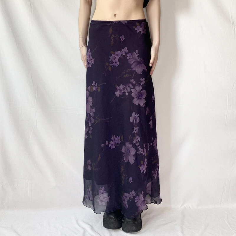 きれいめカジュアル 花柄シフォンロングスカート