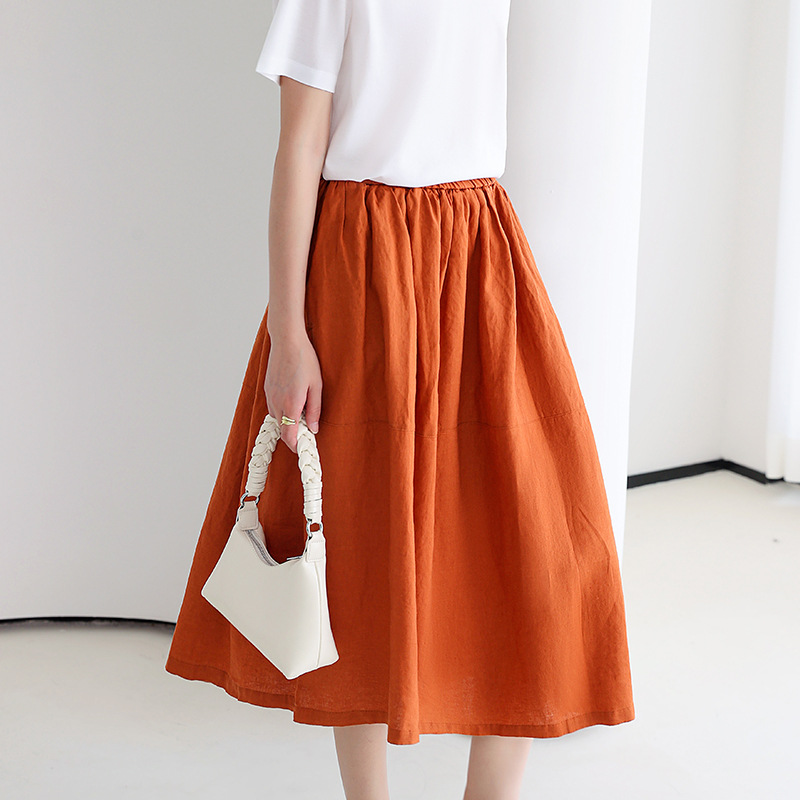 きれいめカジュアル ナチュラルコットンリネン風ギャザーフレアスカート