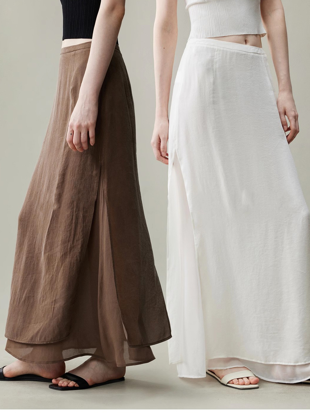 きれいめカジュアル 軽やかリネン混ロング丈マーメイドスカート