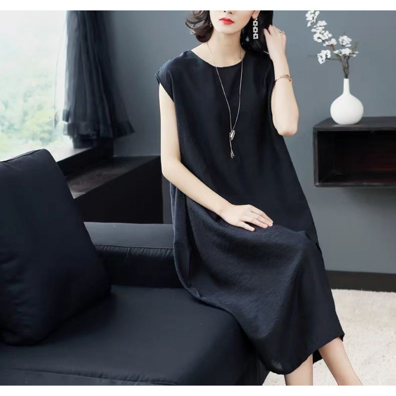 きれいめカジュアル シンプルフレンチスリーブロング丈ワンピース