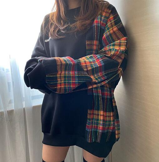 きれいめカジュアル レディース チェック切替スウェット 秋冬トップス
