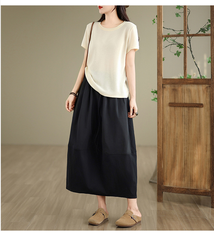 きれいめカジュアル タック入りゆったりミモレ丈フレアスカート