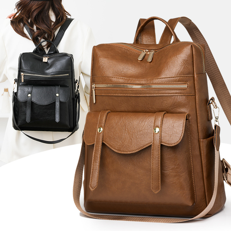 きれいめカジュアル 多機能ポケット付き合成革3way背負い鞄