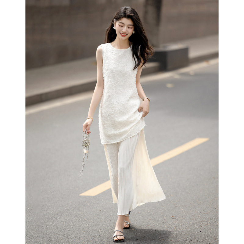 きれいめカジュアル プリーツロングスカート上品レイヤード風