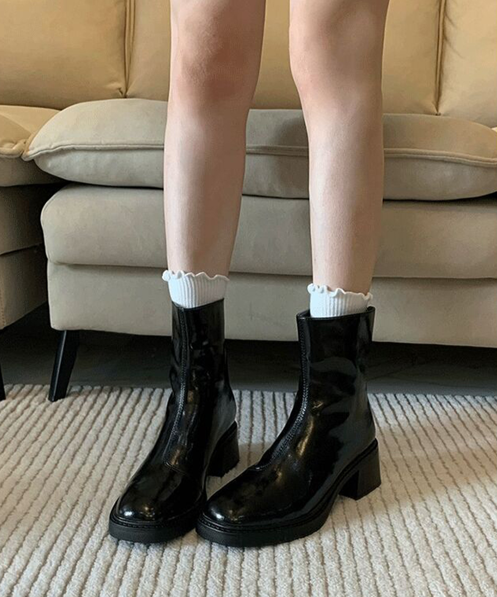 きれいめカジュアル レディース太ヒール短丈靴 歩きやすい四角つま先