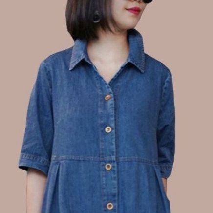 きれいめカジュアル ゆったり着れる前開きデニムシャツワンピース