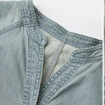 きれいめカジュアル 襟付きデニム地シャツワンピース七分袖