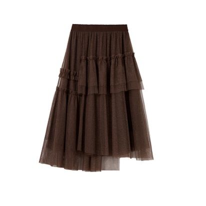 きれいめカジュアル ふんわり重ねチュールミディスカート