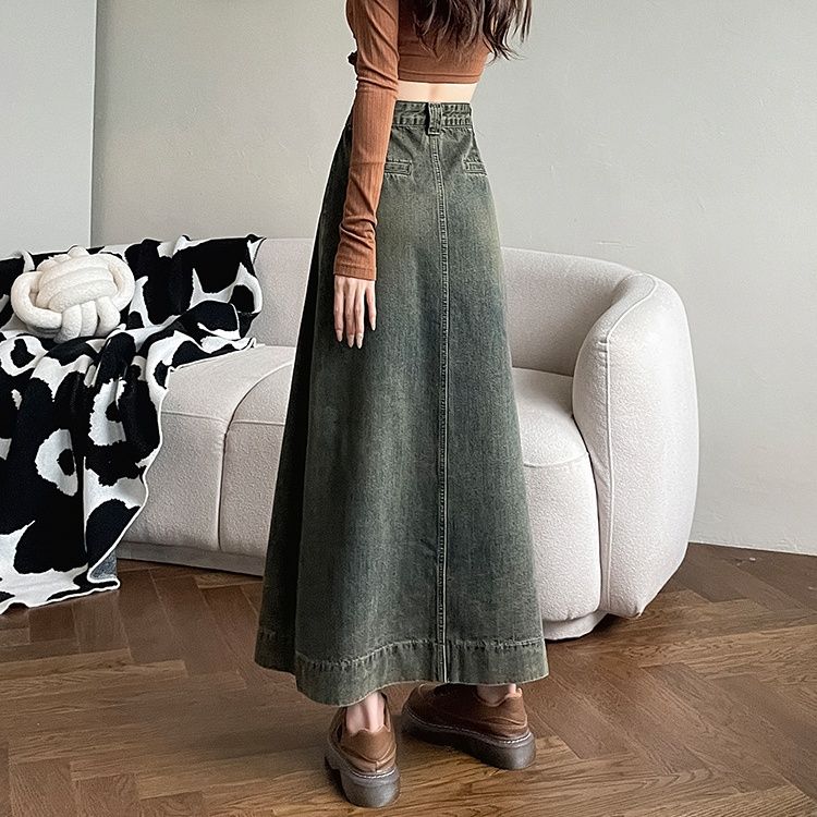 きれいめカジュアル マキシ丈デニムフレアスカート