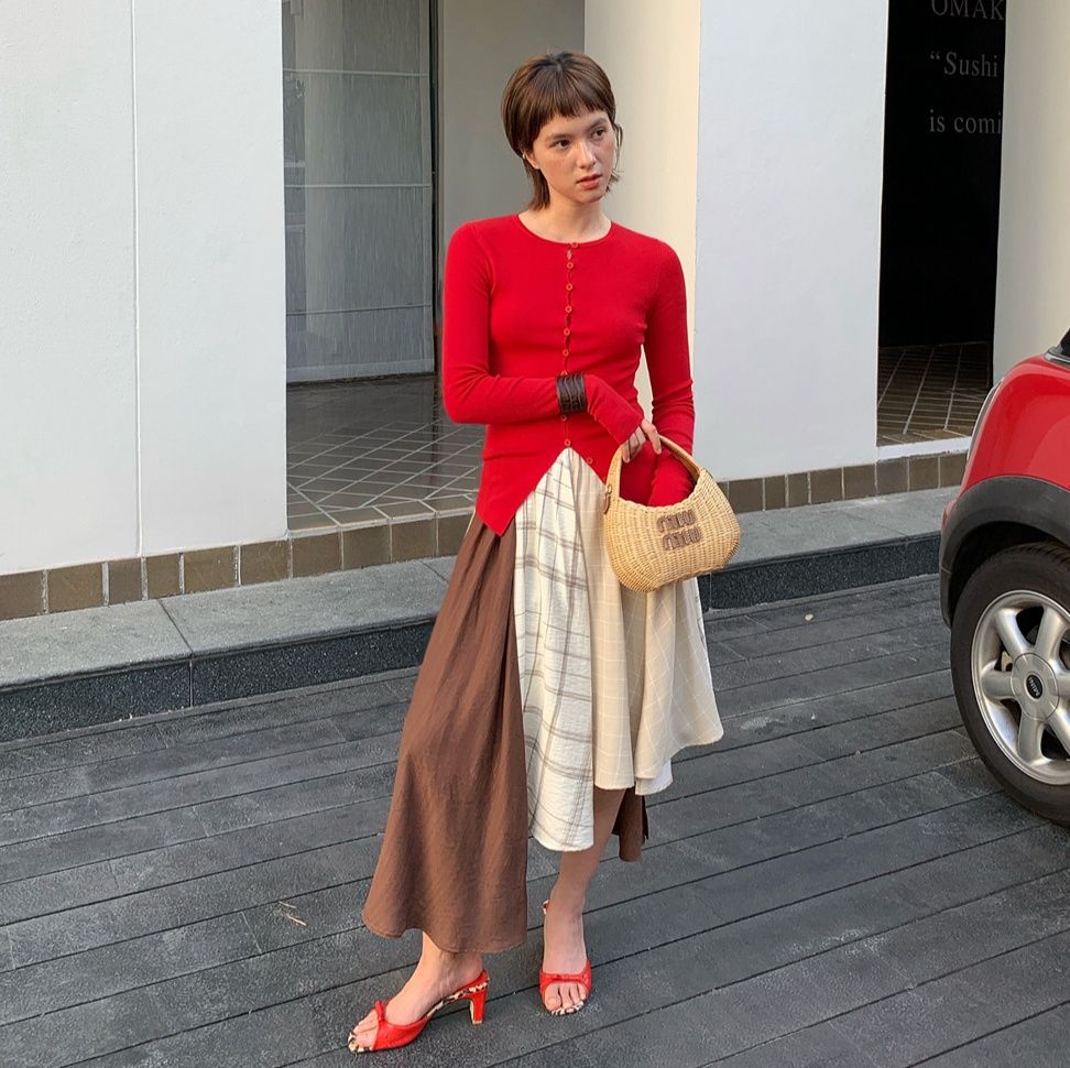 きれいめカジュアル アシンメトリー切替デザインスカート