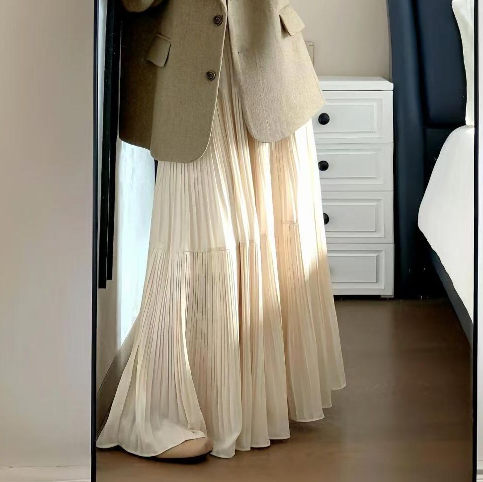 きれいめカジュアル 三段切替プリーツロングスカート