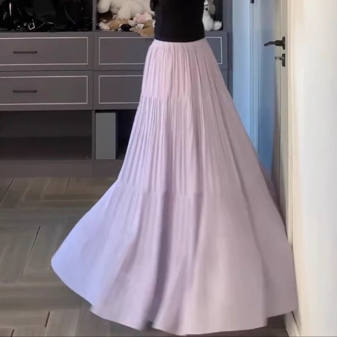 きれいめカジュアル 三段切替プリーツロングスカート