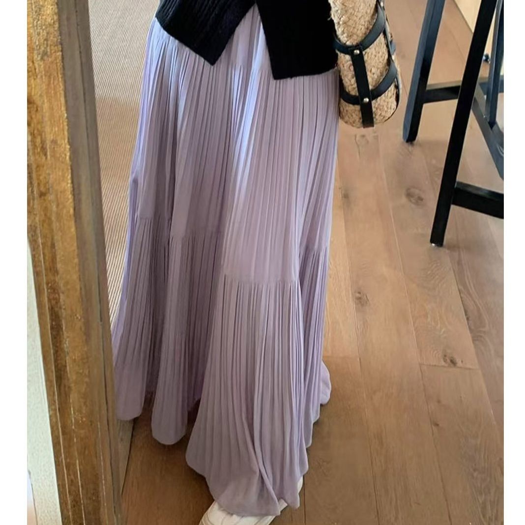 きれいめカジュアル 三段切替プリーツロングスカート